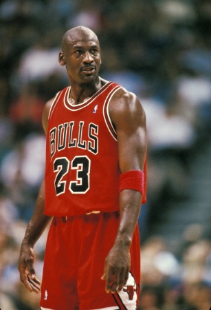 Portrait of Michael Jordan wearing Chicago Bulls Jersey 